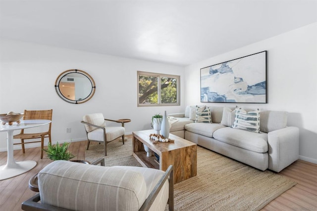 living room with light hardwood / wood-style floors