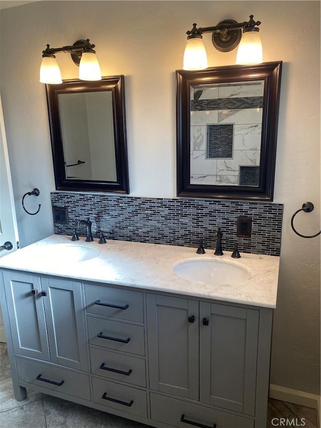 bathroom with vanity and backsplash