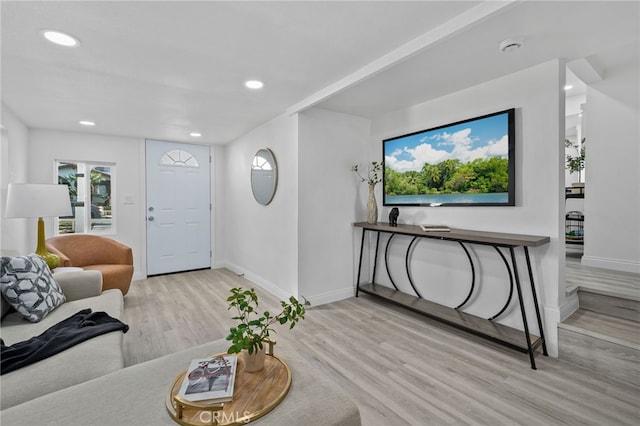 living room with light hardwood / wood-style floors