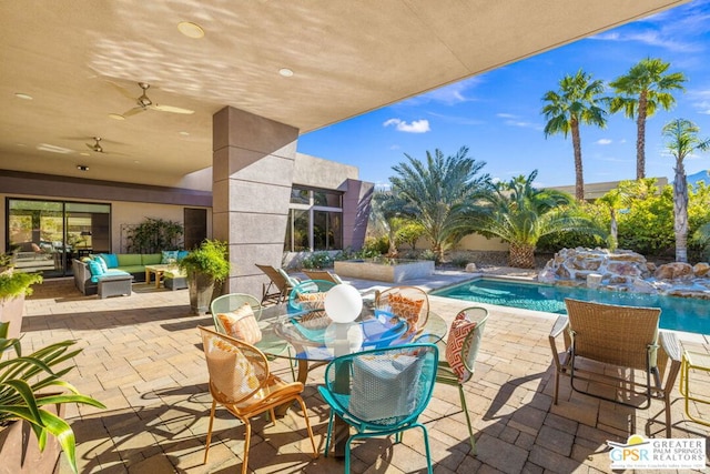 view of patio / terrace with ceiling fan and outdoor lounge area