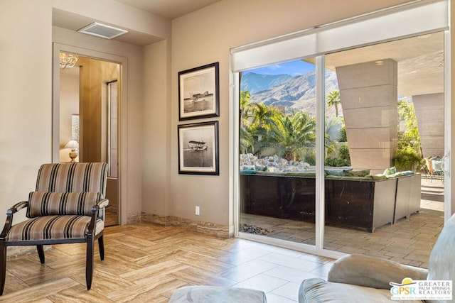 entryway with light parquet flooring