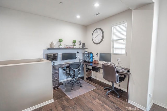 office space featuring dark hardwood / wood-style flooring