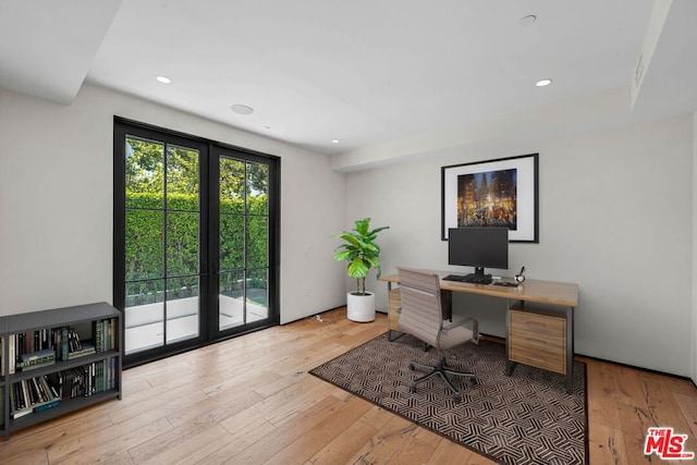 office area featuring light hardwood / wood-style flooring