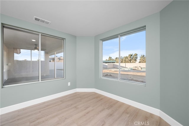 spare room featuring light hardwood / wood-style floors and plenty of natural light