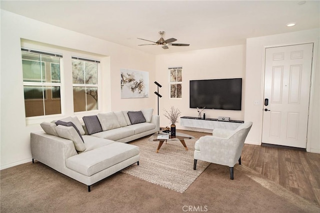 living room with ceiling fan