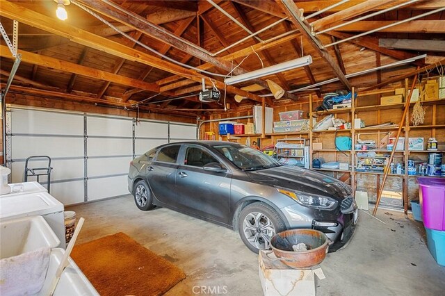 garage with a garage door opener