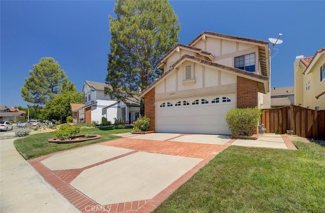 view of front facade with a front lawn and a garage