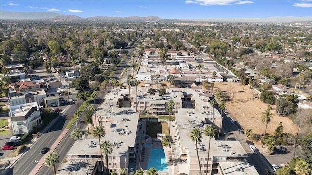 drone / aerial view featuring a mountain view