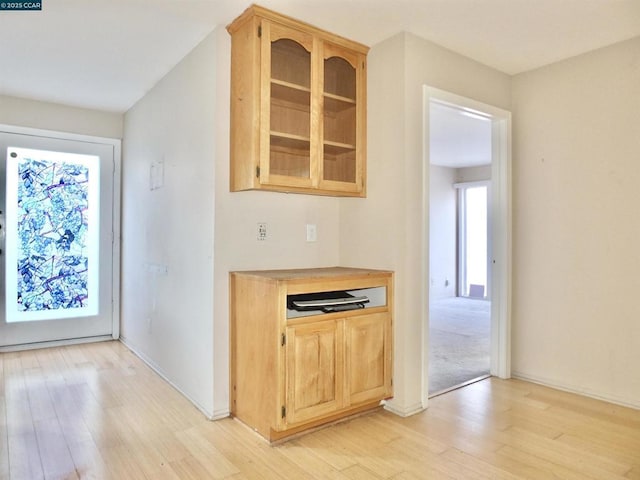 kitchen with light brown cabinetry, a wealth of natural light, and light wood-type flooring