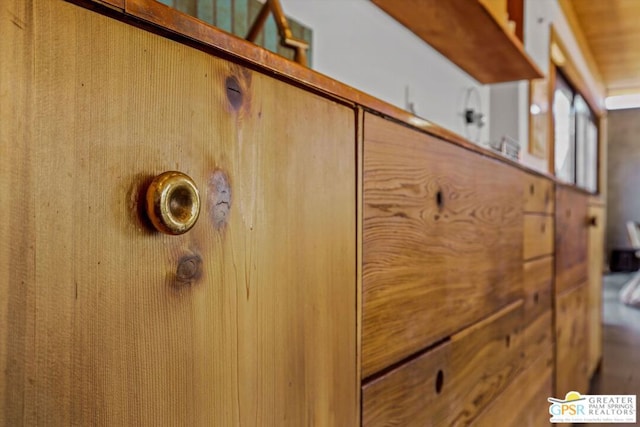 interior details featuring wood walls