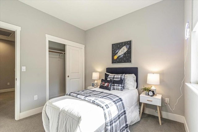 carpeted bedroom featuring a closet