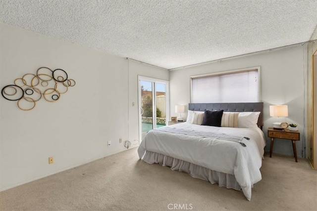 3521 Fern Cir, Seal Beach, CA 90740 - bedroom featuring access to outside, light colored carpet, and a textured ceiling