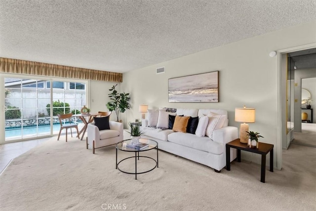 3521 Fern Cir, Seal Beach, CA 90740 - living room with a textured ceiling and carpet flooring