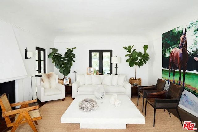 living room featuring french doors