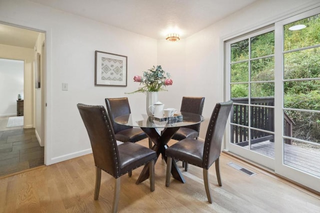 dining area with light hardwood / wood-style floors