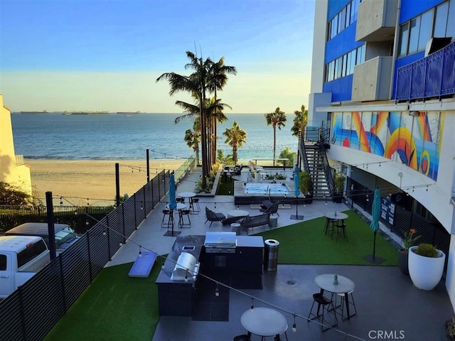 view of water feature with a view of the beach