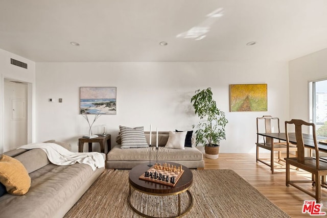 living room with light wood-type flooring