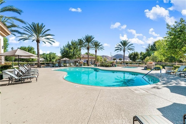 view of swimming pool featuring a patio area