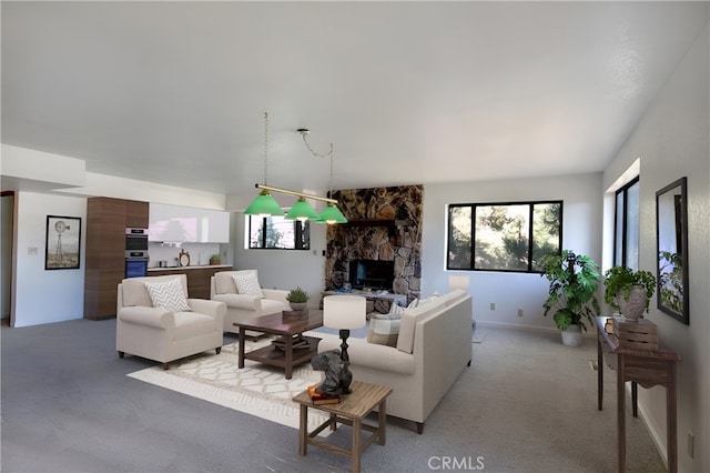 living room with a fireplace