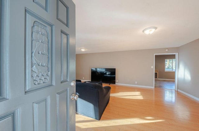 foyer entrance with light hardwood / wood-style floors