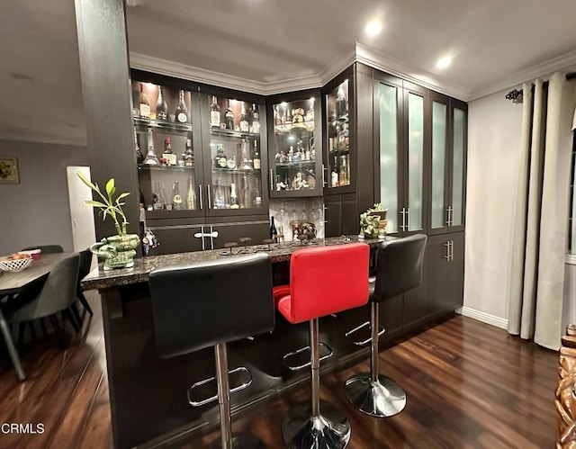 bar featuring dark hardwood / wood-style flooring