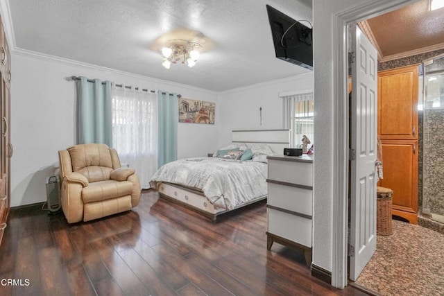 bedroom featuring ornamental molding and dark wood-type flooring