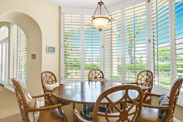 view of carpeted dining room