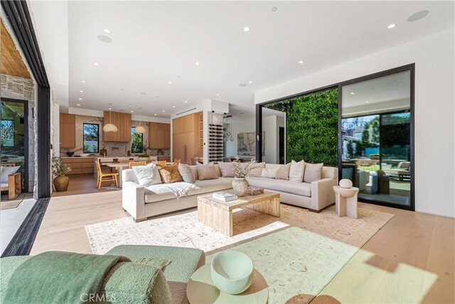 living room with light hardwood / wood-style flooring