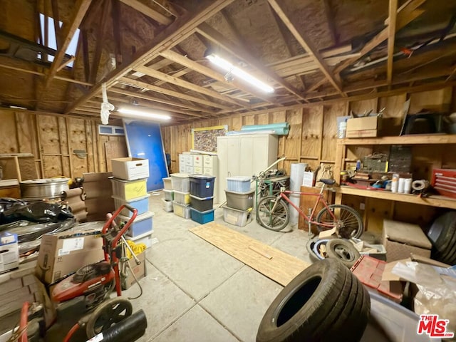 basement with a workshop area