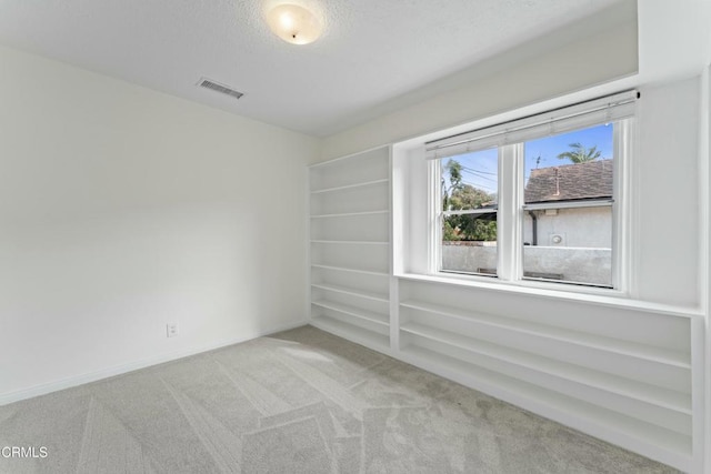 empty room featuring light colored carpet and a textured ceiling