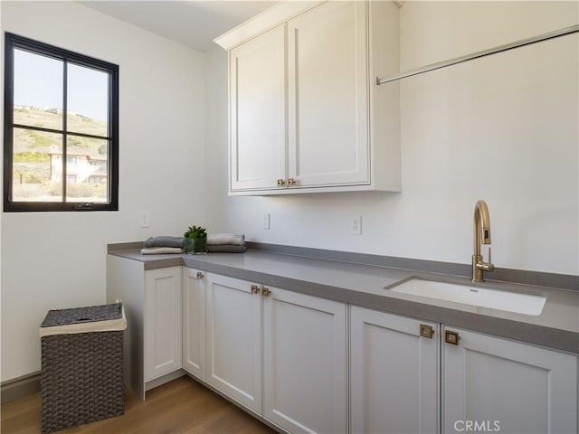 kitchen featuring sink, white cabinetry, and hardwood / wood-style flooring