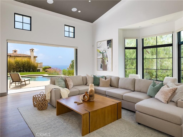 living room with light hardwood / wood-style flooring