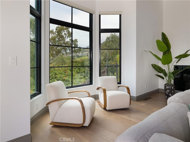 sitting room with light hardwood / wood-style floors