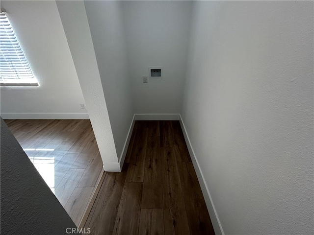 clothes washing area with washer hookup and hardwood / wood-style floors