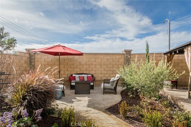 view of patio featuring an outdoor living space