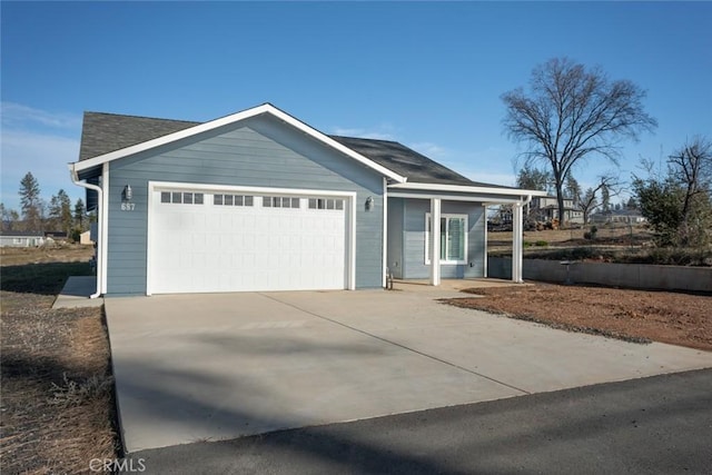 single story home with a garage