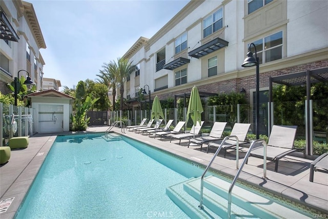 view of pool featuring a patio