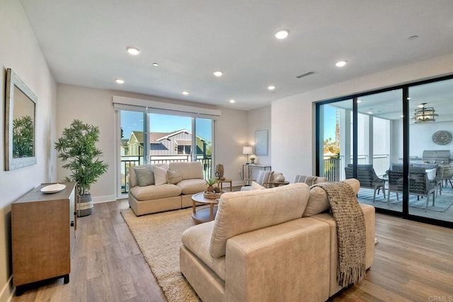 living room with light hardwood / wood-style flooring