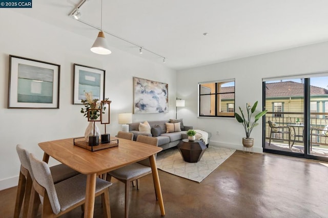 dining space with rail lighting