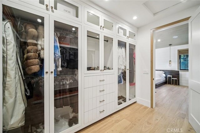 spacious closet featuring light hardwood / wood-style flooring