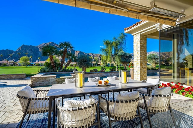 view of patio with a mountain view