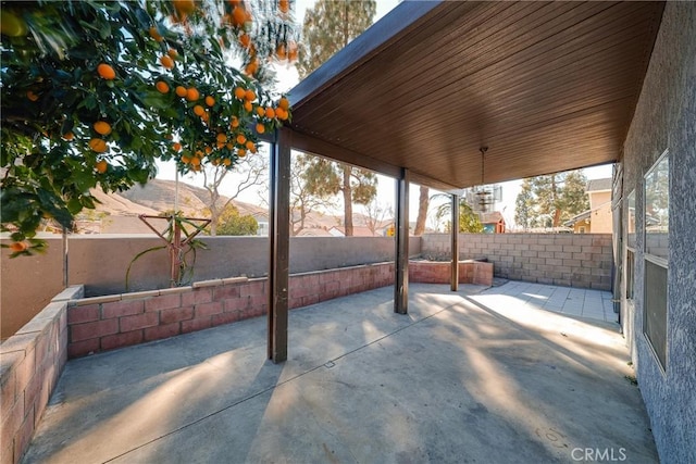 view of patio with a mountain view