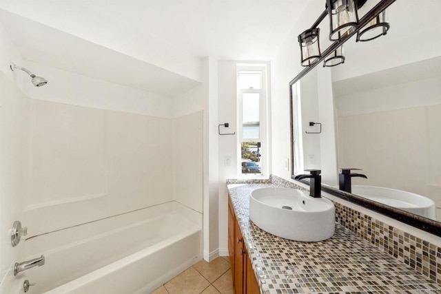 full bathroom with tile patterned flooring, tub / shower combination, and vanity