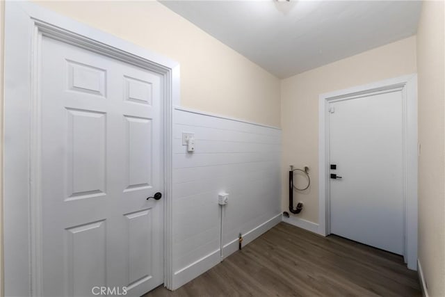 washroom with dark hardwood / wood-style floors