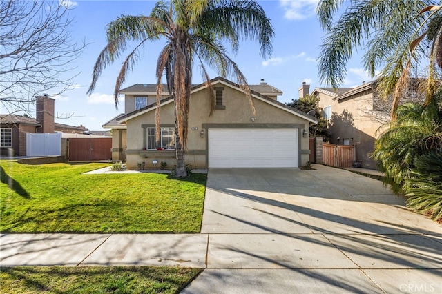 view of front of property with a front lawn and a garage