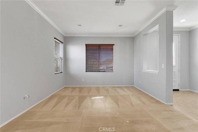 carpeted empty room with ornamental molding