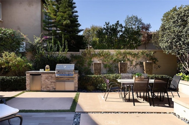 view of patio / terrace featuring a grill and exterior kitchen