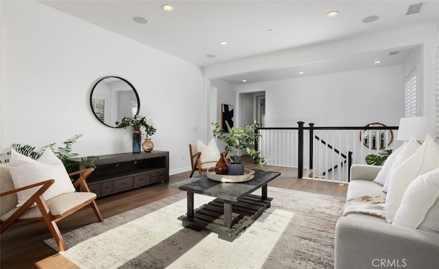 living room with hardwood / wood-style flooring