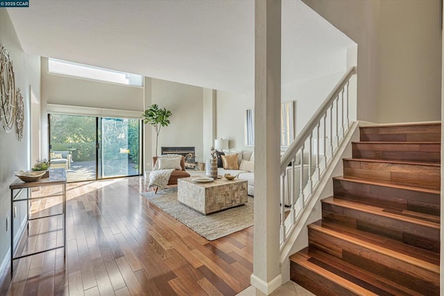 interior space featuring a fireplace and hardwood / wood-style floors