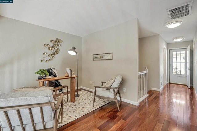 interior space with dark hardwood / wood-style floors